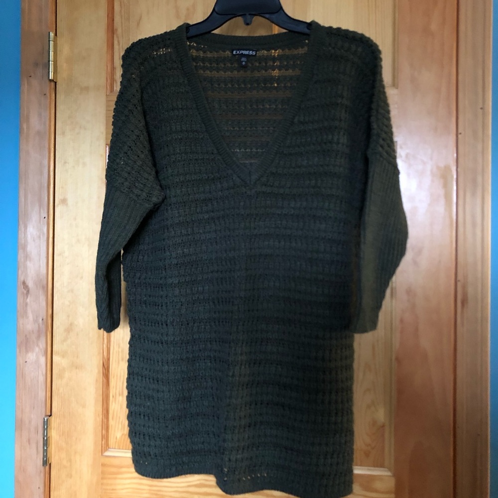 Green 3/4 Length Sleeve Knitted Tunic Sweater
